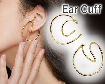 Gold Ear Cuff Earrings, Gold Ear Cuffs, Double Hoop Clip On Earrings, Comfortable Clip Earrings for Mask, Non Pierced Earrings