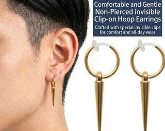 Comfortable Spike Clip on Earrings, Silver Clip on Hoop Earrings