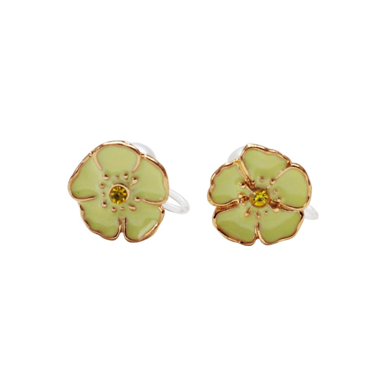 Light Green Flower Invisible Clip On Earrings Double Sided Pearl Clip On Stud Earrings Non Pierced Earrings Comfy Modern Gold Clip Earrings