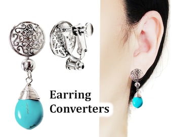 Silver Filigree Clip On Earrings Converters, Stylish Look Like Pierced Earrings, Convert Pierced to Clip Earrings, Japanese Converters