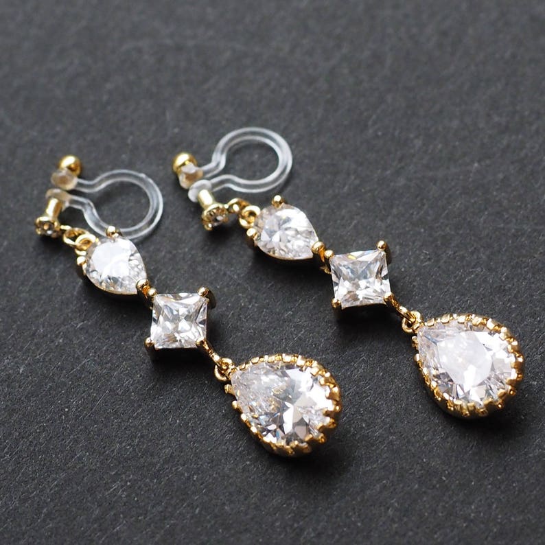 Cubic Zirconia Clip on Earrings Gold Cz Crystal Clip on - Etsy