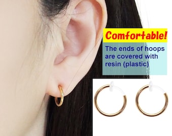 Comfortable gold men's plastic clip on hoop earrings ear cuff bts hoops invisible clip on earrings non pierced earrings ear clip for guy