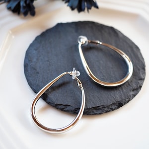 Clip On Earrings Silver Hoop Thick | Teardrop Chunky Clip On Hoop Earrings｜Non Pierced Ears | Silver Invisible Thick Clip On Hoop Earrings