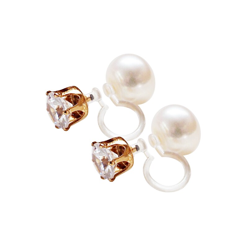 Comfortable and popular in Japan white freshwater pearl coil style clip-on earrings for wedding bridal bride bridesmaids. Painless Pearl clip on earrings  for Non pierced earrings.