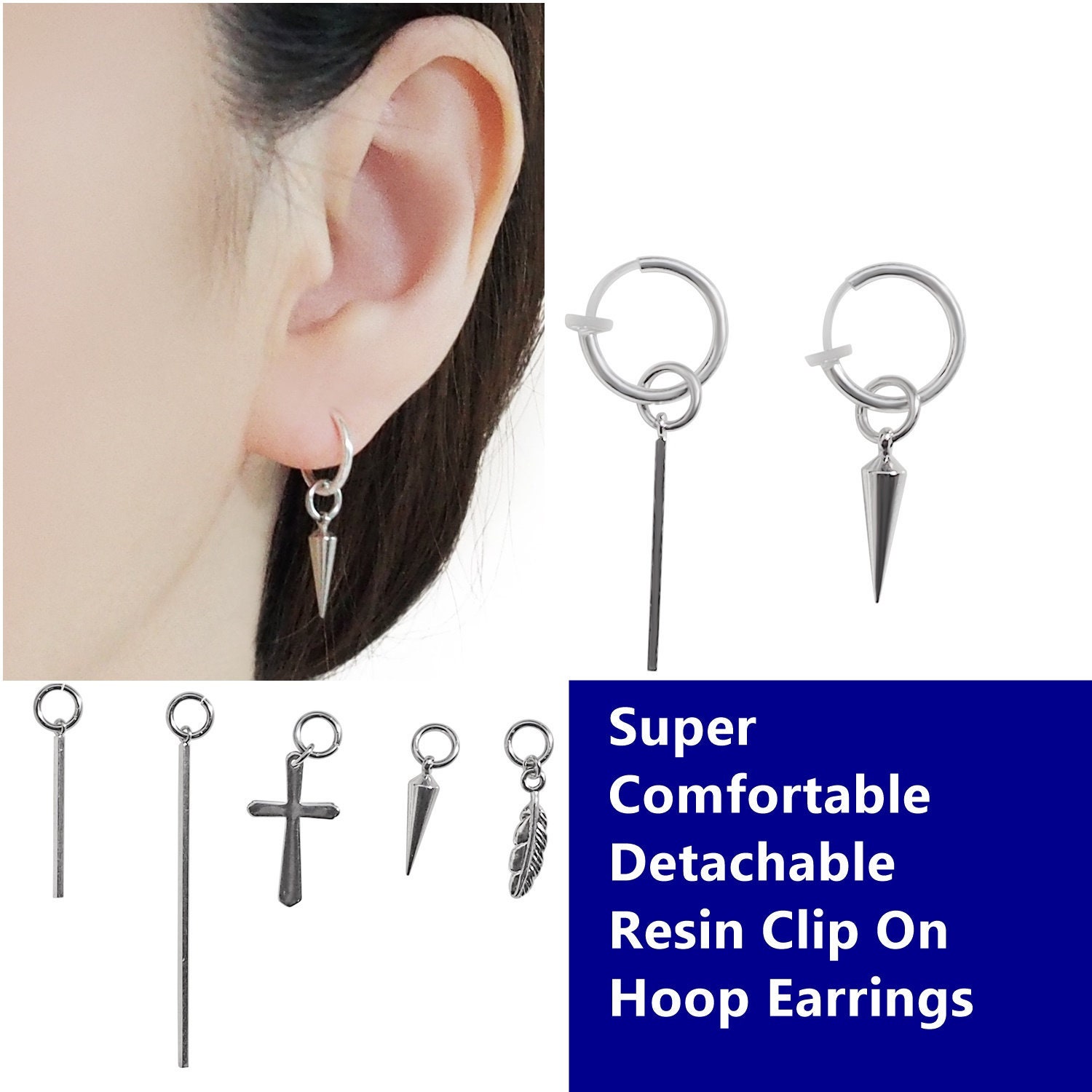 1 Pair-Style 5) 10 Pairs Unisex Men Stainless Steel Non-Piercing Magnetic  Stud Earrings Cross Dangle Hoop Earrings CZ Magnet Clip on Earring Set on  OnBuy
