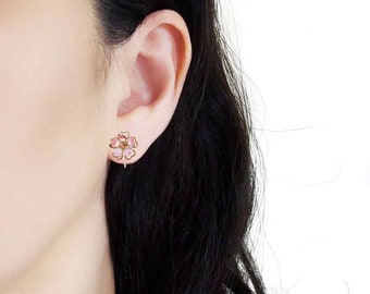 Cherry Blossoms Invisible Clip on Earrings, Pink Flower Clip