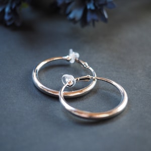 Silver Clip On Hoop Earrings, Chunky 39mm Hoop Clip On Earrings, Invisible Thick Gold Non Pierced  Large Clip On Hoop Earrings