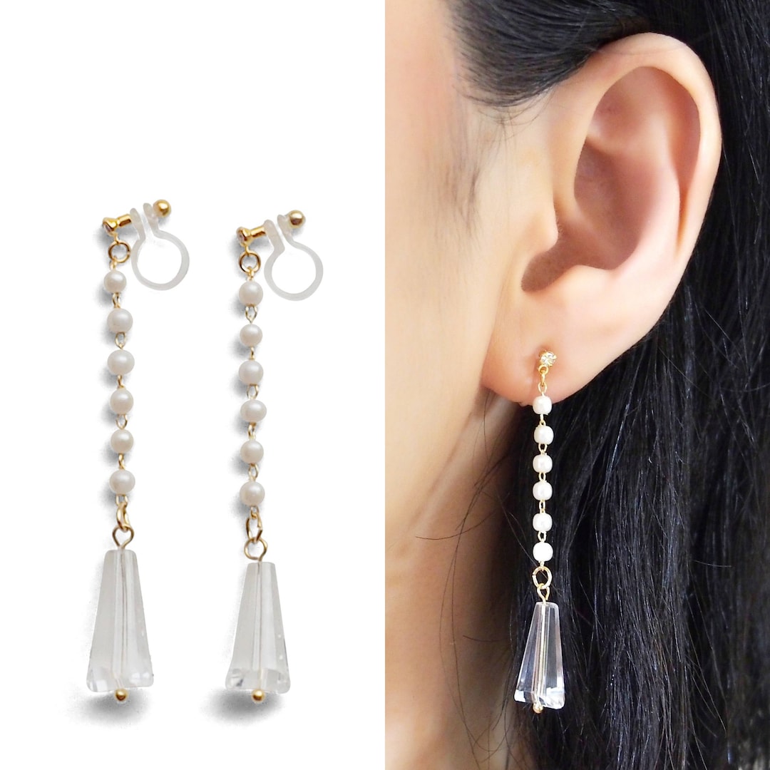 ピアス Crystal-embellished Pearl Clip-on Earrings Amazon.com: Silver Crystal While Pearl Flower Shape Clip