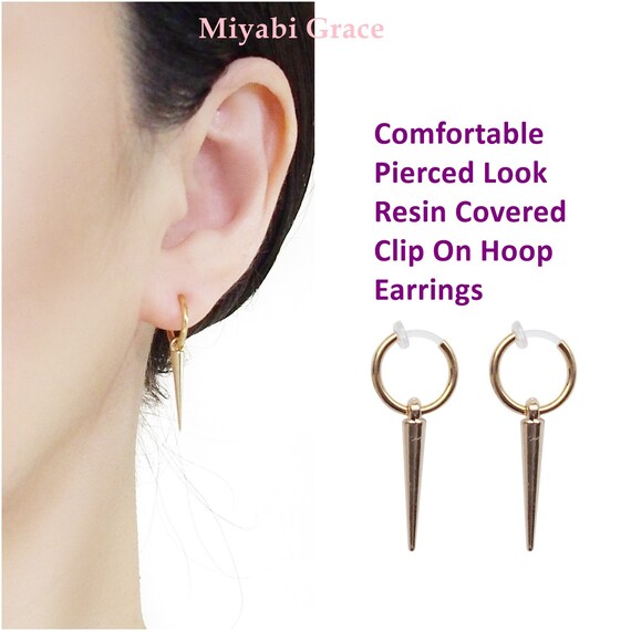 Comfortable Spike Clip On Earrings Gold Clip On Hoop Earrings Etsy