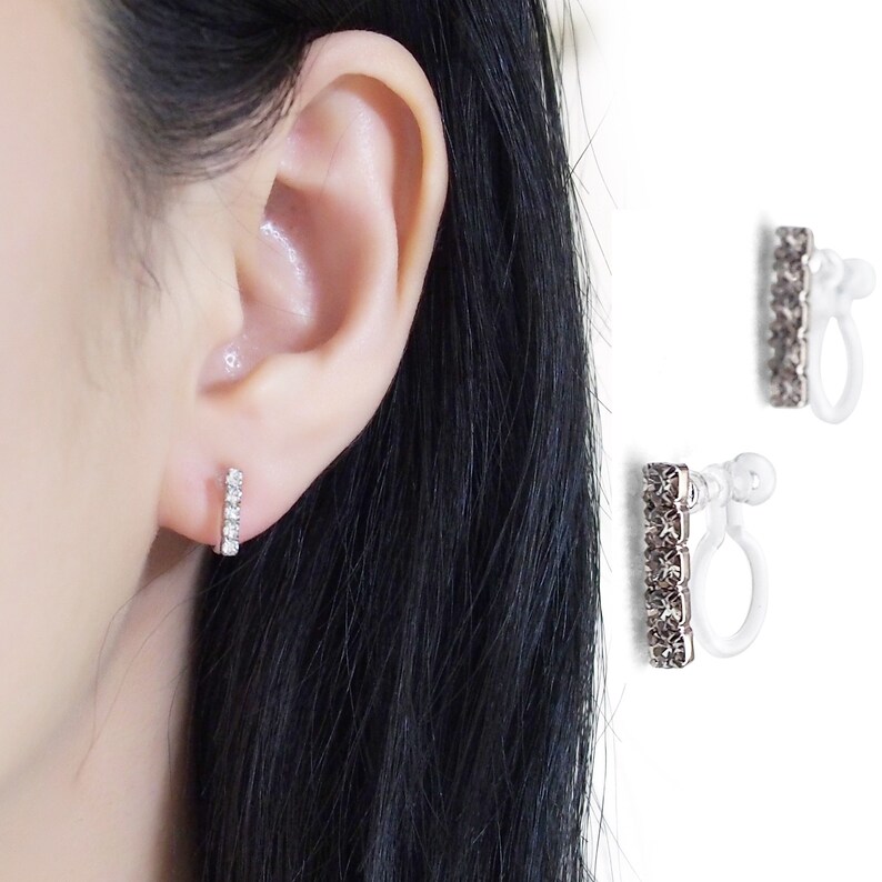 White Crystal Clip On Earrings Comfortable Black Clip On Stud Earrings Rhinestone Invisible Clip On Earrings Non Pierced Earrings