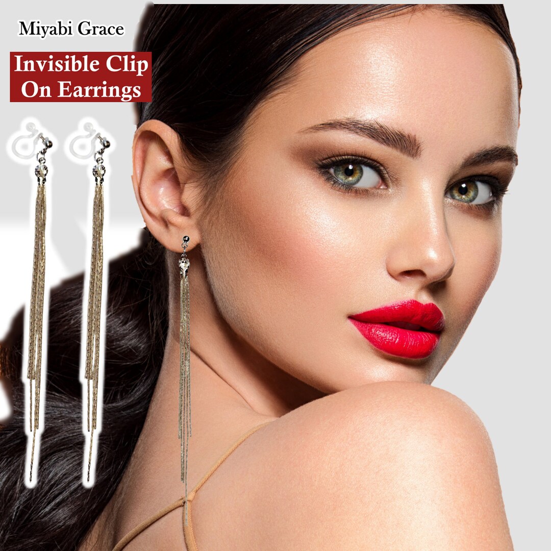 Silver Long Chain Clip on Earrings Dangle Dangle Threader Etsy UK