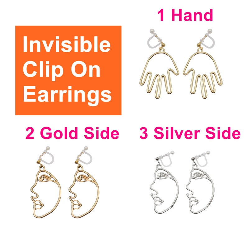 Hand Invisible Clip on Earrings Gold Human Face Clip on Etsy