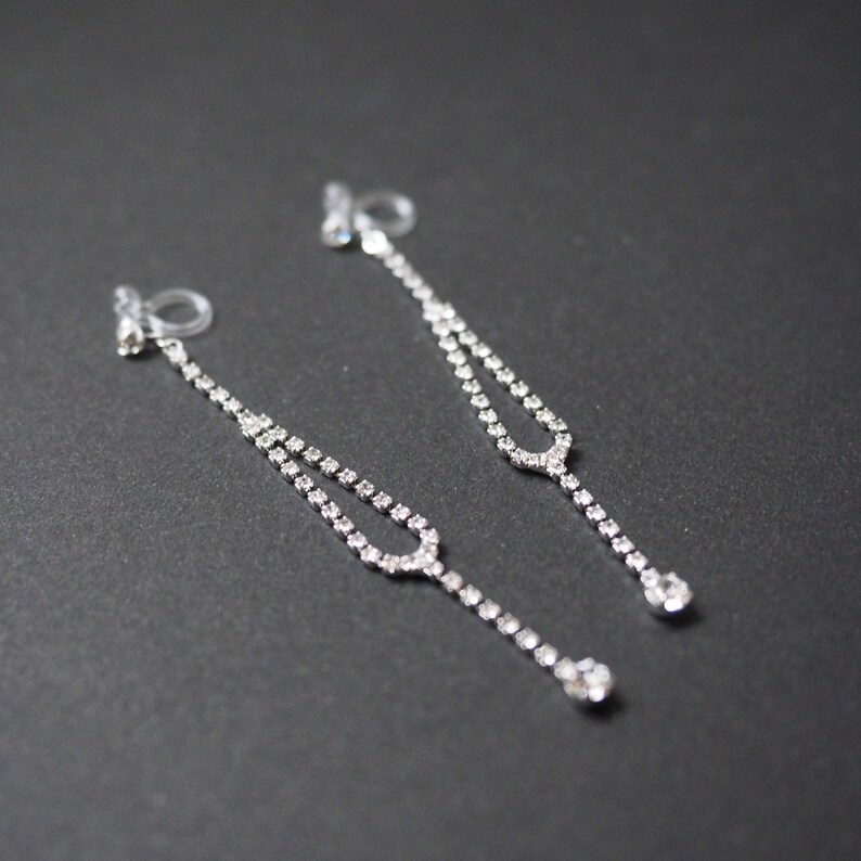 Crystal Chain Clip On Earrings Dangle Bridal Rhinestone Etsy
