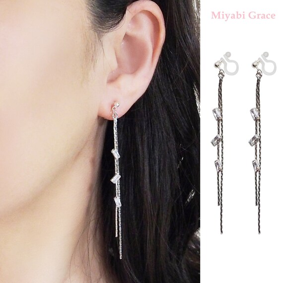 Comfortable Clip on Hoop Earrings Men's Silver Clip on Earrings Fake  Earrings Stick Spike Cross Feather Invisible Clip-on Earrings Dangle 