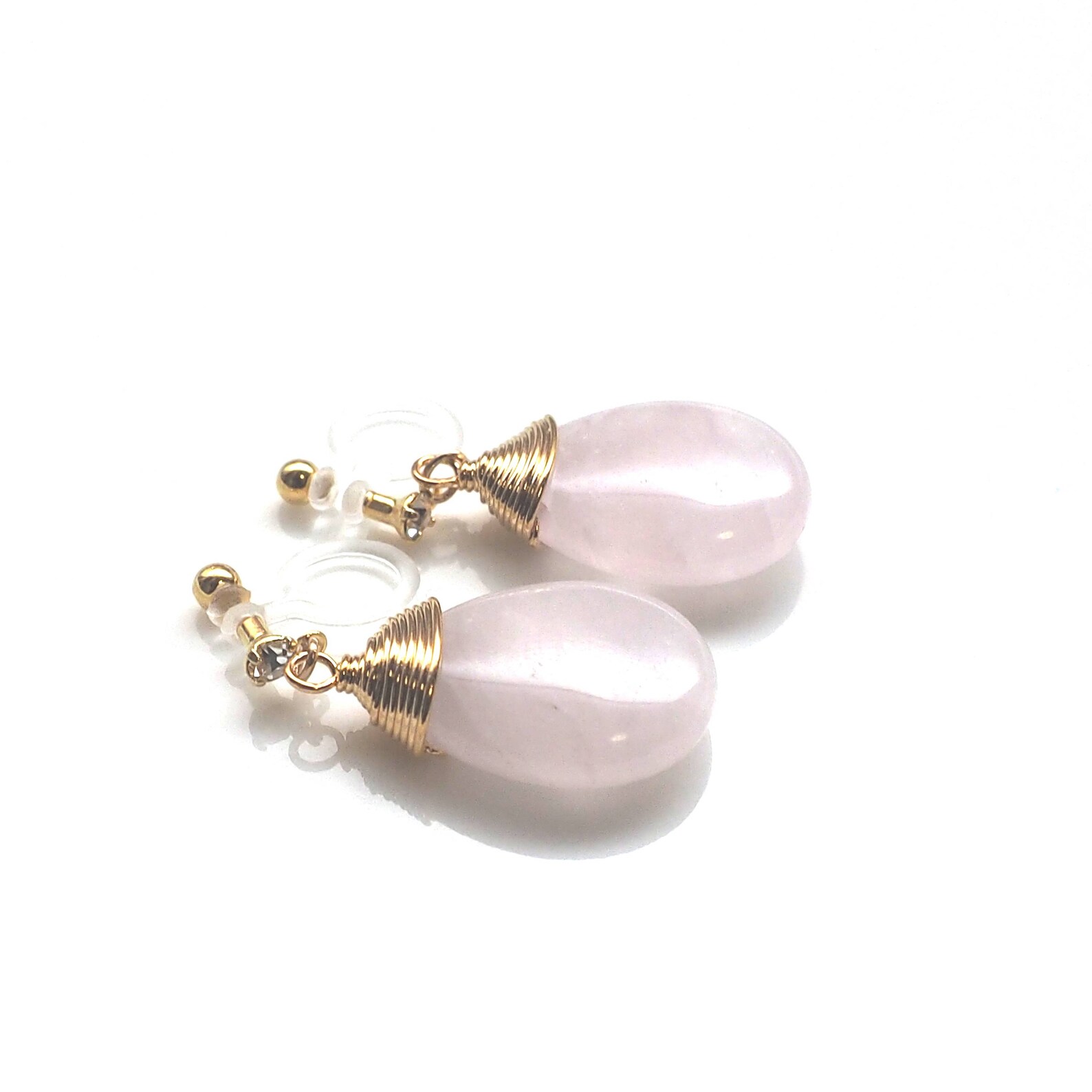 Rose Quartz Invisible Clip on Earrings Pink Gemstone Clip on Etsy
