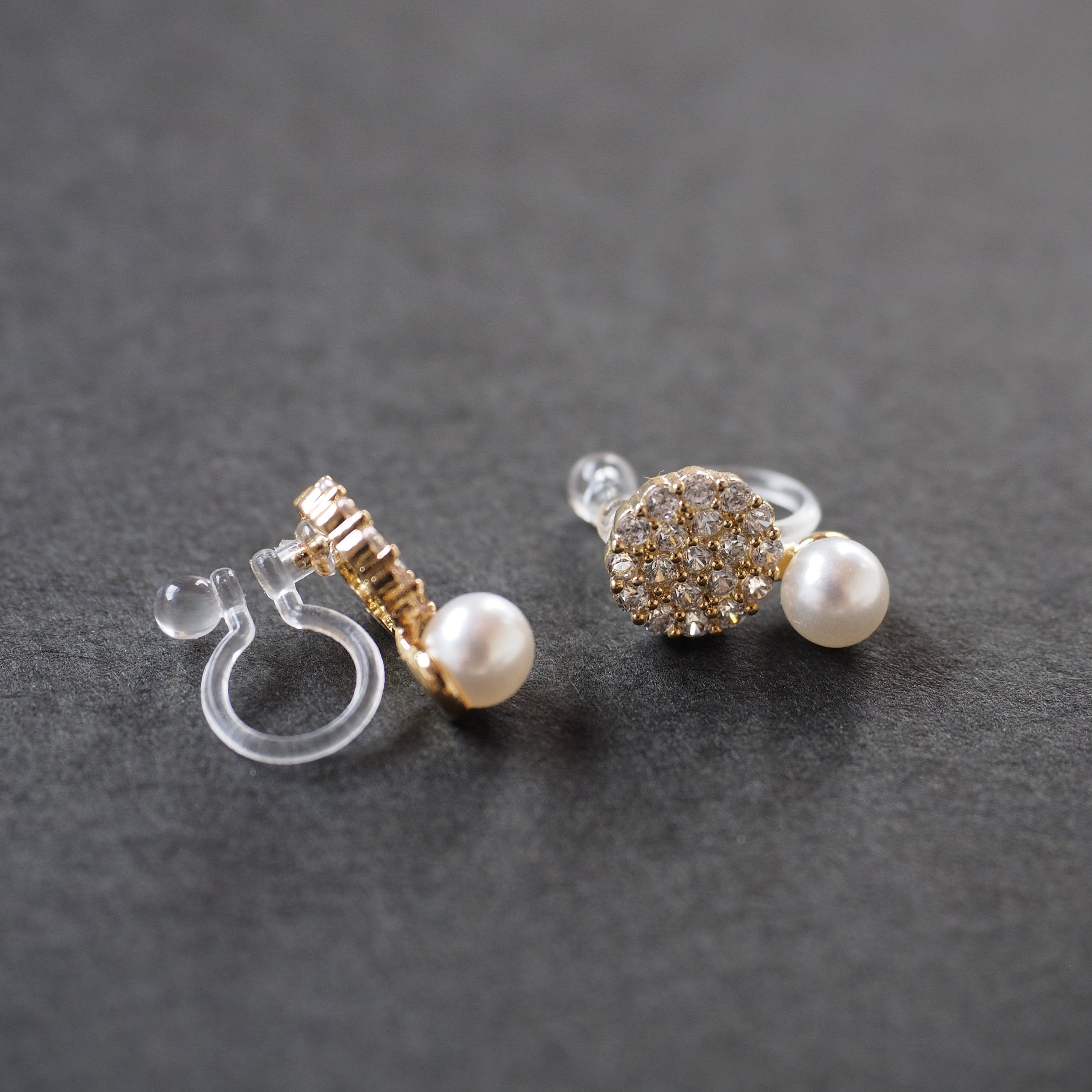 Orecchini Clip-On Non Forati A Fiore - Perla E Cristallo - Argento, Piccoli 1,2 Cm - Vintage - Foto 2