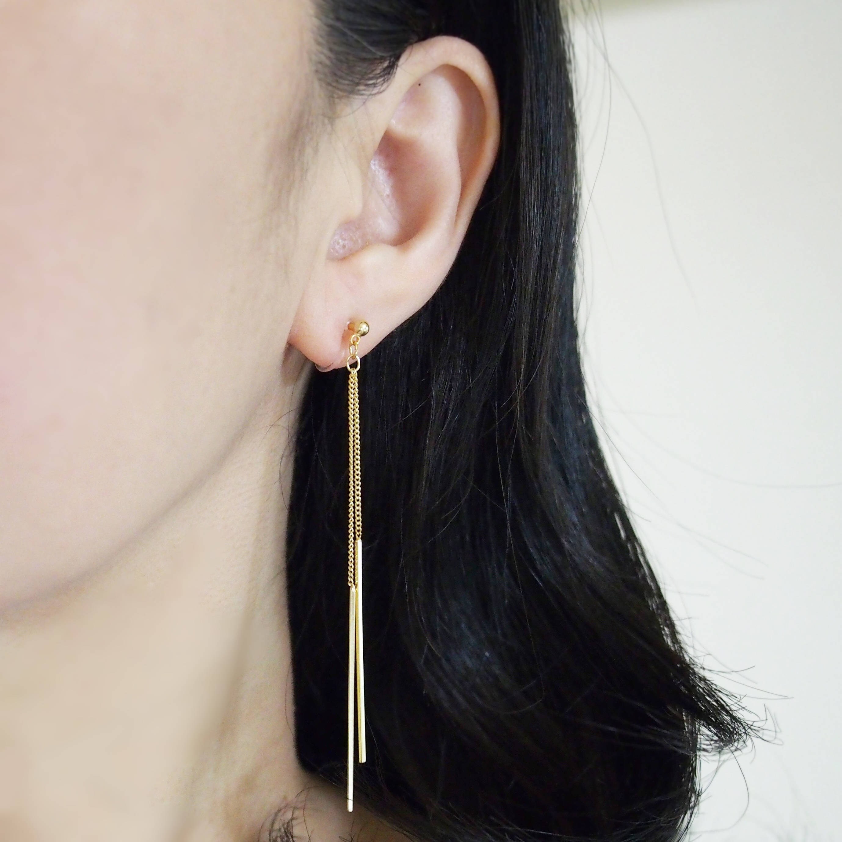 Double Sided Clip on Earrings Dangle Gold Hoops Invisible Clip On
