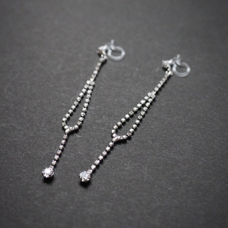 Crystal Chain Clip On Earrings Dangle Bridal Rhinestone Etsy