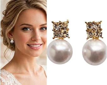 Pendientes de clip de perlas para bodas, pendientes de clip de perlas invisibles, pendientes de clip de cristal para novias dorados, pendientes sin perforar