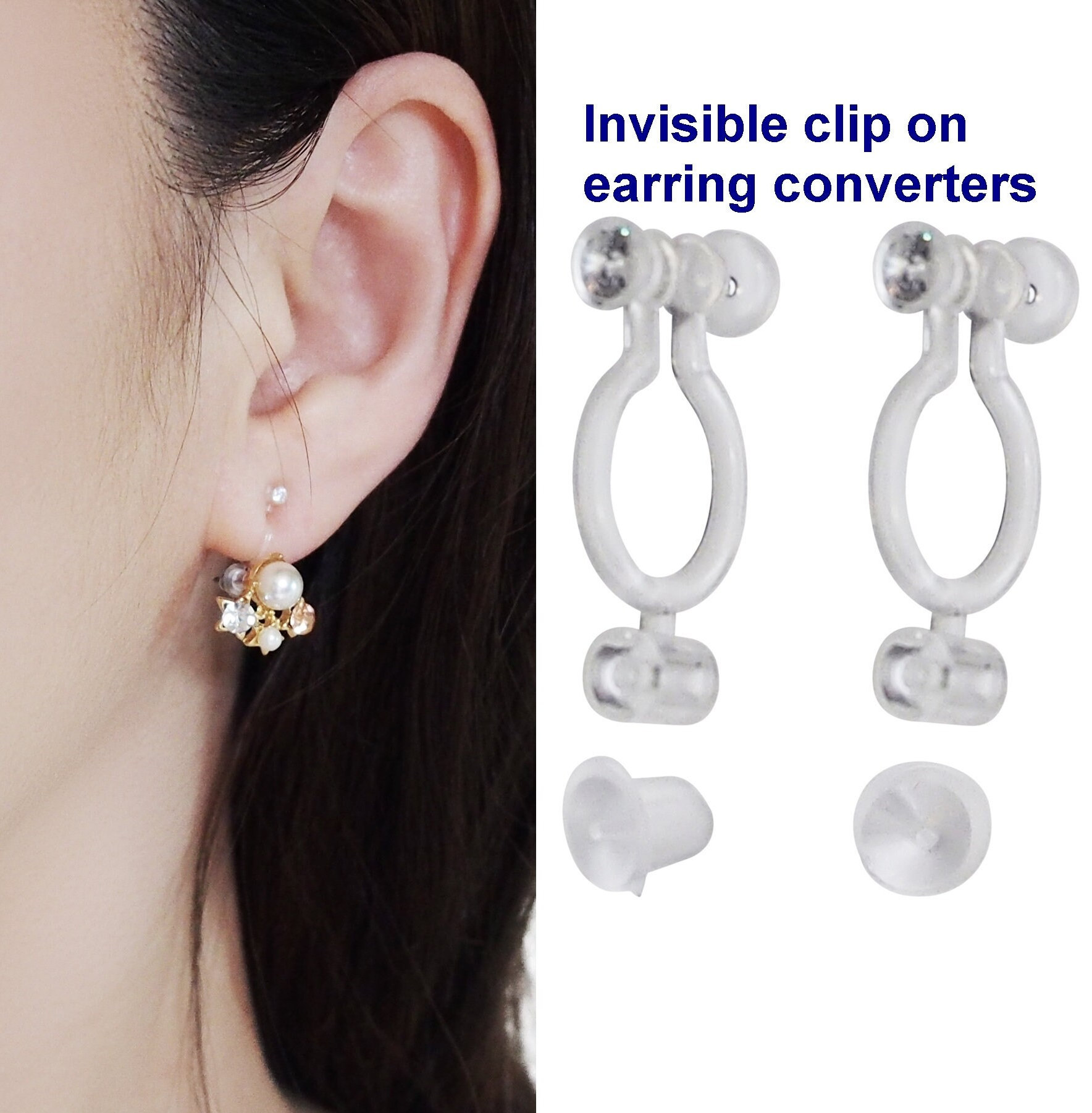 2 Pairs Super Comfortable Invisible Clip on Earring Converters, Japanese  Crystal Clip on Earrings Findings, Change Pierced to Clip Earrings 