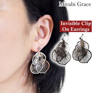 Silber Ohrclips, Unsichtbare Ohrclips, Filigrane Ohrclips, Nicht durchbohrte Ohrringe, Blattgold Ohrclips