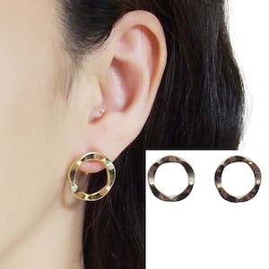 Gold Flower Invisible Clip On Earrings, Hoop Non Pierced Earrings, Open Circle Gold Clip On Stud Earrings image 1