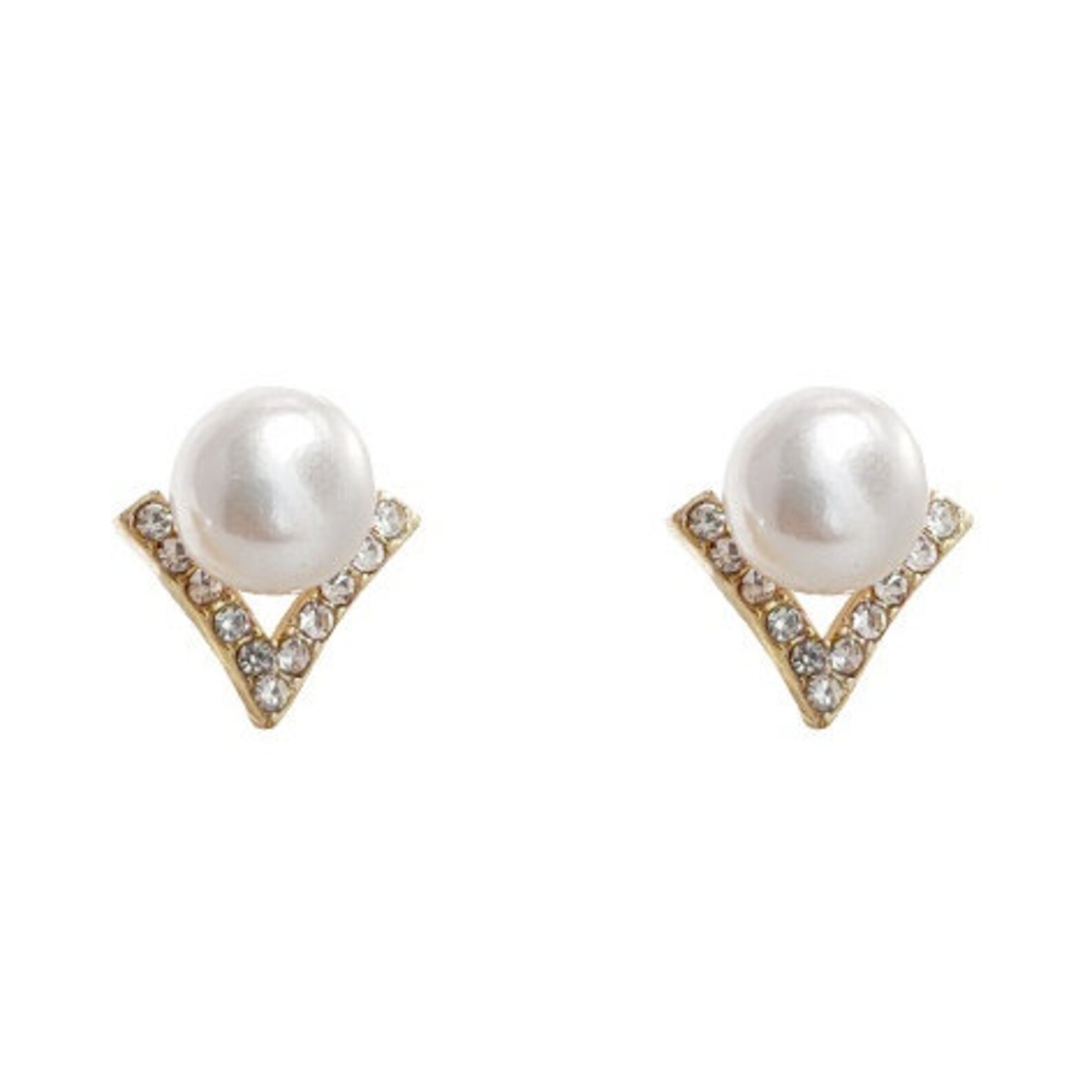 White Pearl Clip on Earrings Triangle Crystal Rhinestone Etsy