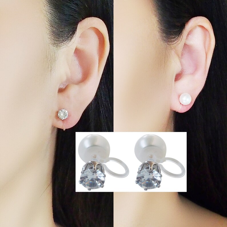 Freshwater Pearl Clip on Earrings Double Sided Crystal Etsy