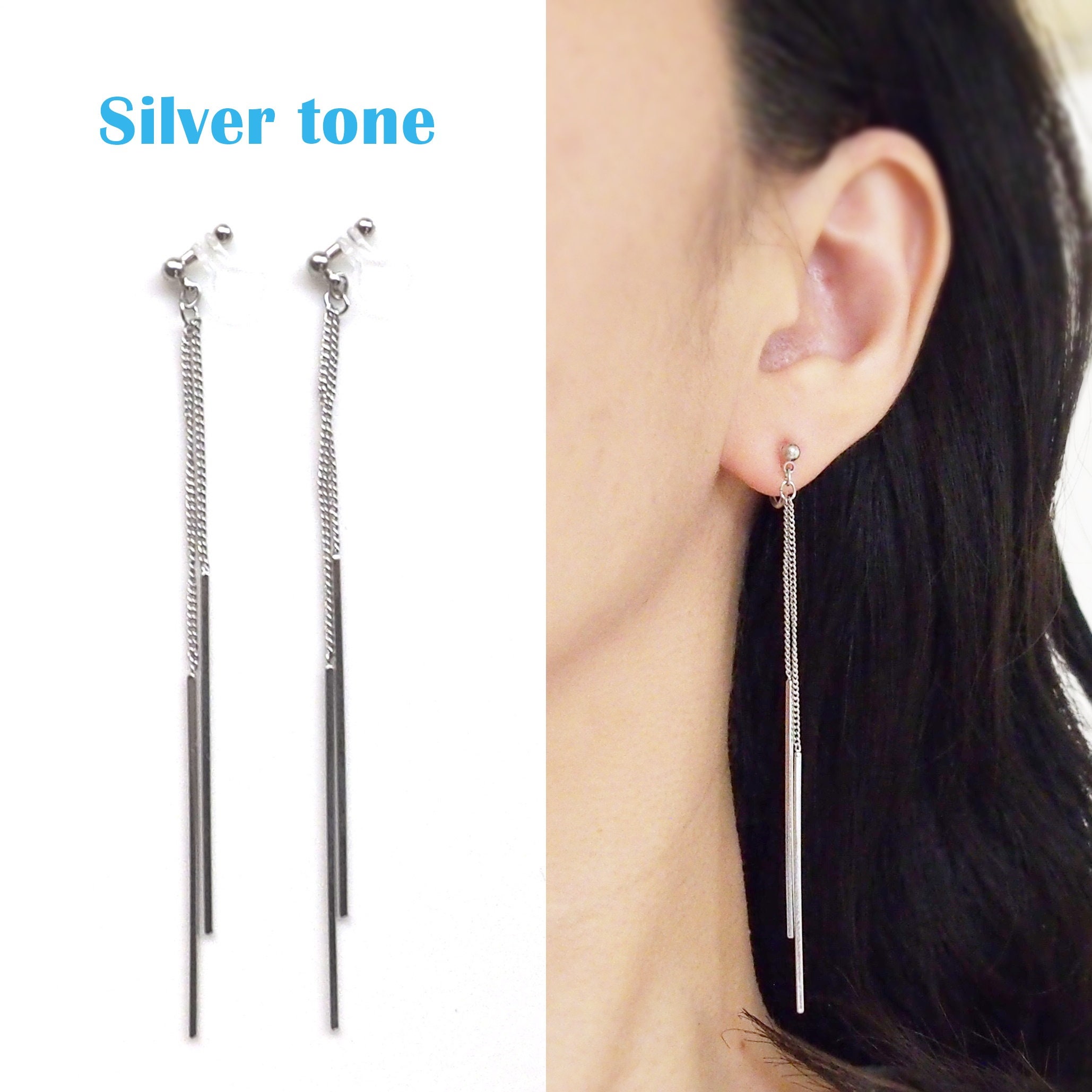 Stunning Silver Clip-On Chandelier Earrings - 6cm Long Articulated Dangle Drop - Fashion Jewelry For Non-Pierced Ears