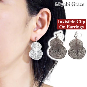 Baumeln Ohrclips, Silber Unsichtbare Ohrclips, Gold Filigrane Ohrclips, Nicht durchbohrte Ohrringe, Blatt Ohrclips