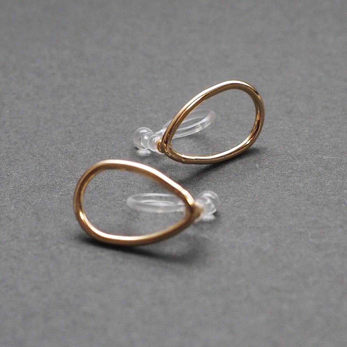 Gold Teardrop Invisible Clip On Earrings Open Clip On Stud Etsy