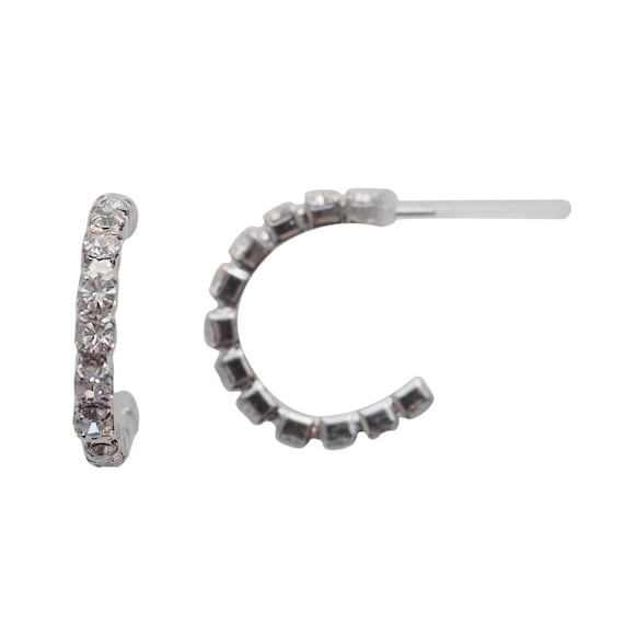 Allergy free rhinestone crystal Resin Hoop post stud earrings, Hypoallergenic Nickel free silver plastic earrings studs for Metal allergy