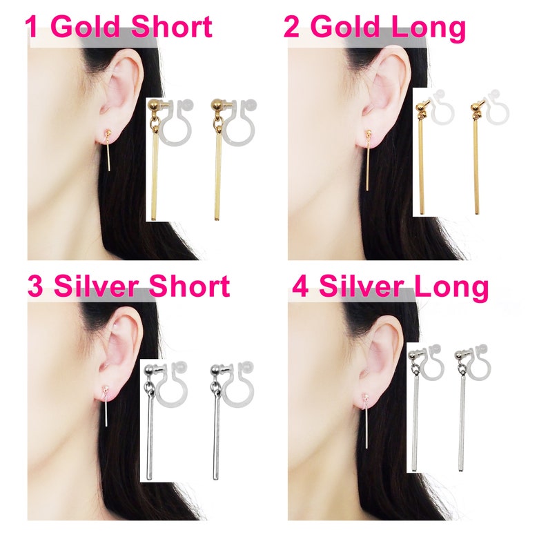 Silver Bar Invisible Clip on Earrings Silver Short Stick Clip Etsy
