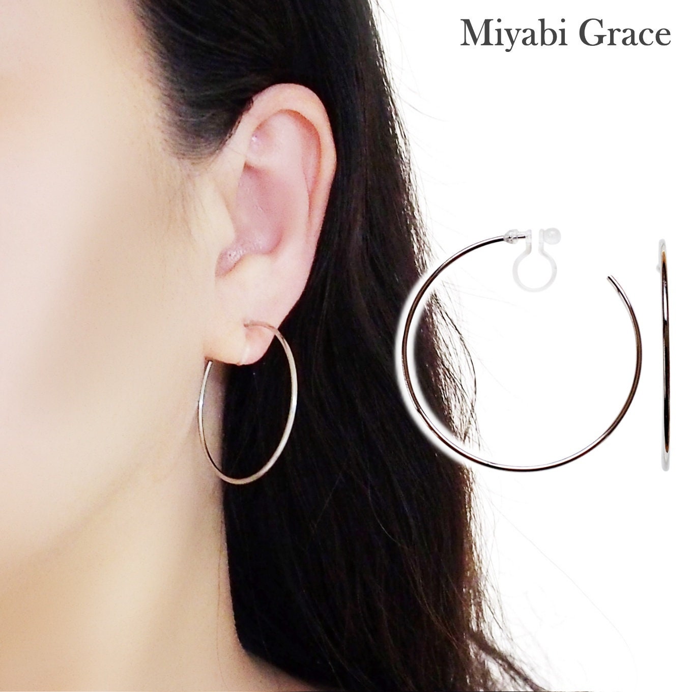 Large 40mm Clip on Hoop Earrings,silver Hoop Earrings,big Hoops