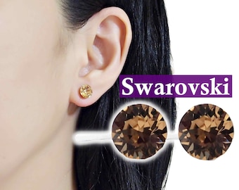 Pendientes de clip con topacio Swarovski, pendientes de clip invisibles con cristales, pendientes de clip cómodos, pendientes de clip con diamantes de imitación de color marrón claro