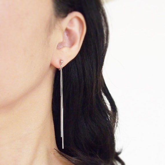 SUPER SPARKLE Long Dangle Drop Earrings Clip On Clear Stones Evening Wear  Bling! | eBay