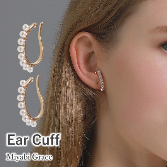 Pearl Cuff Earrings, Gold Ear Cuffs, Hoop Clip on Earrings, Comfortable  Clip Earrings for Mask, Non Pierced Earrings, Painless Earcuffs 