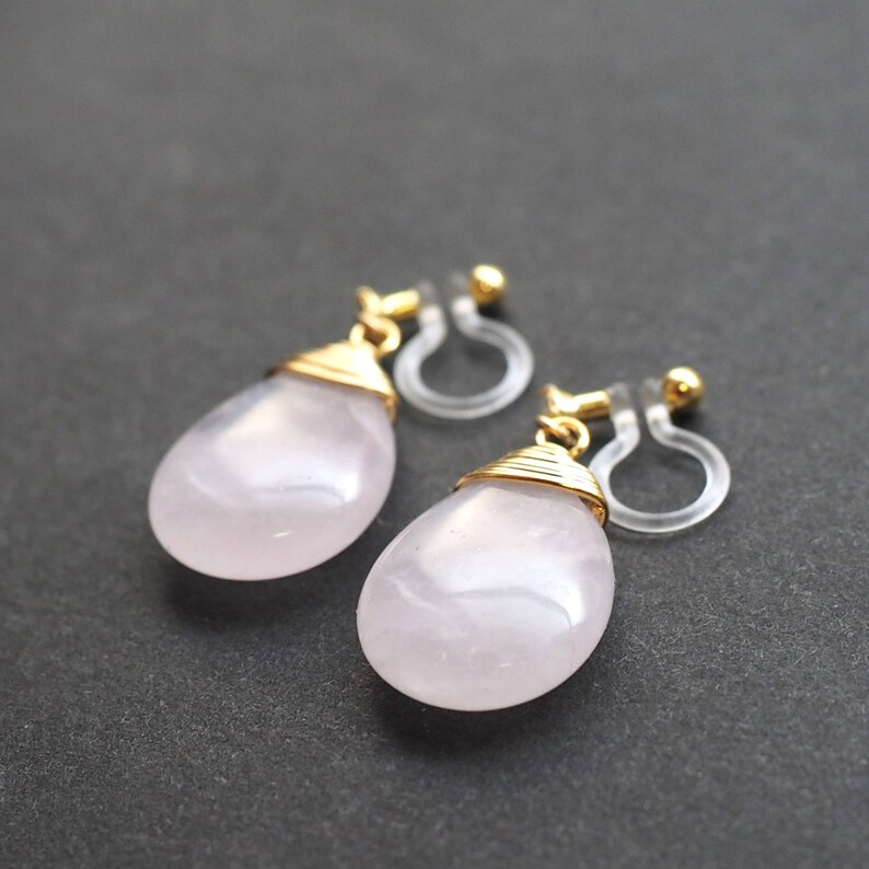 Rose Quartz Invisible Clip on Earrings Pink Gemstone Clip on Etsy