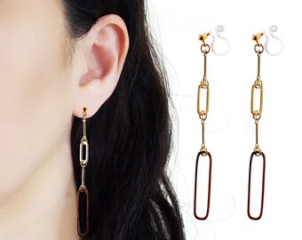 Clip On Earrings Invisible Dangle Gold | Long Chain Threader | Pain Free Clip-On |Non Pierced Ears | Gift For Her  | For Women