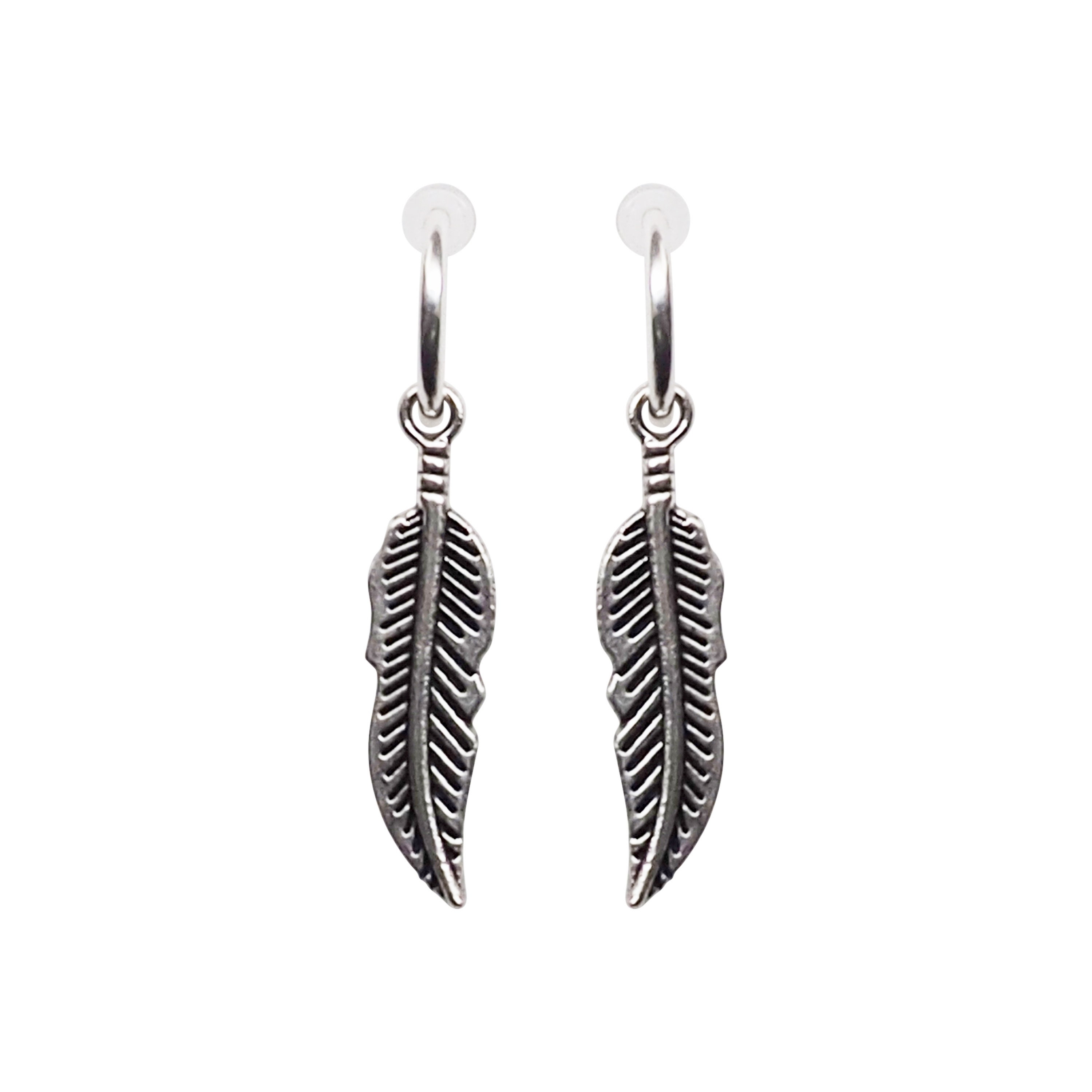 BTS clip on earrings dangle silver feather clip on earrings | Etsy