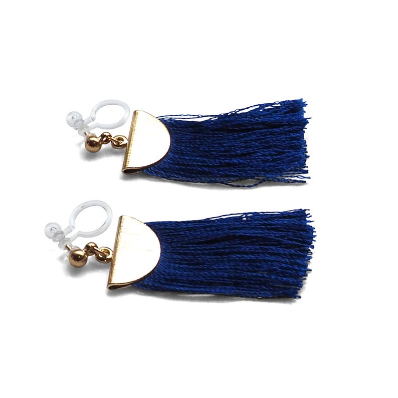 Royal blue tassel clip on earrings dangle invisible clip on Etsy