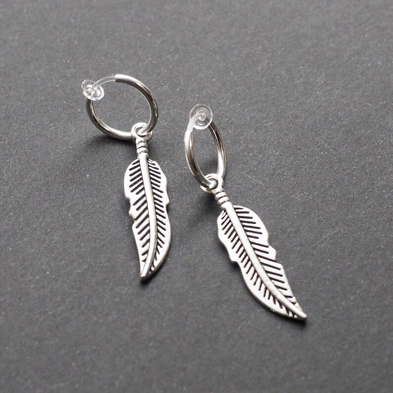 BTS Clip on Earrings Dangle Silver Feather Clip on Earrings Etsy