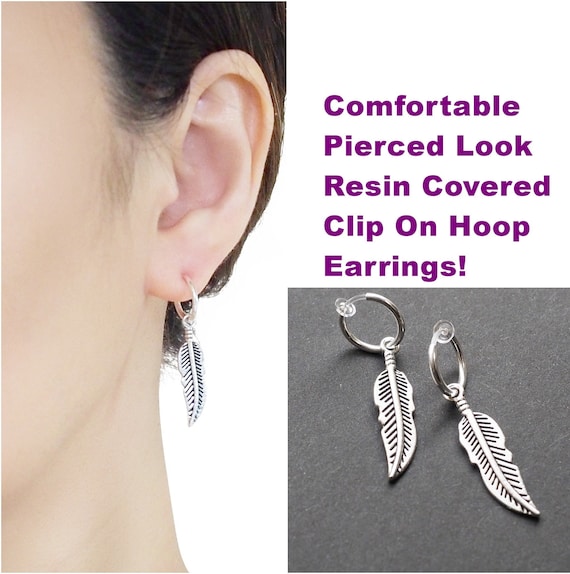 BTS Clip on Earrings Dangle Silver Feather Clip on Earrings Men Non Pierced Earrings Comfortable Wing Fake Earrings for Men