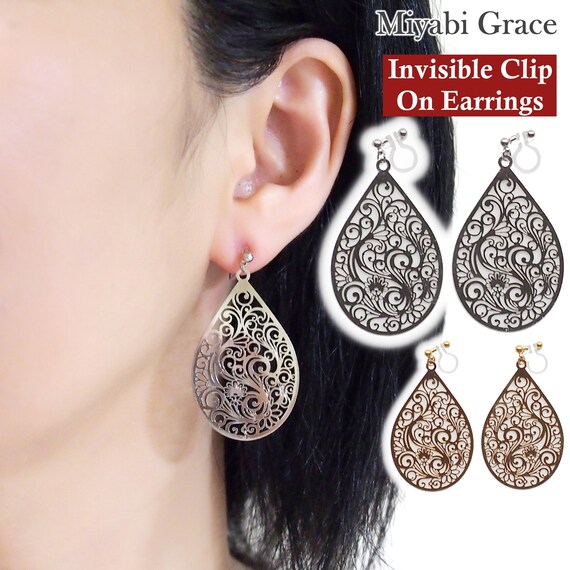 Boucles D'Oreilles Clips Strass En Forme De Goutte - Longueur 2 Cm, Pierres Foncées - Occasion