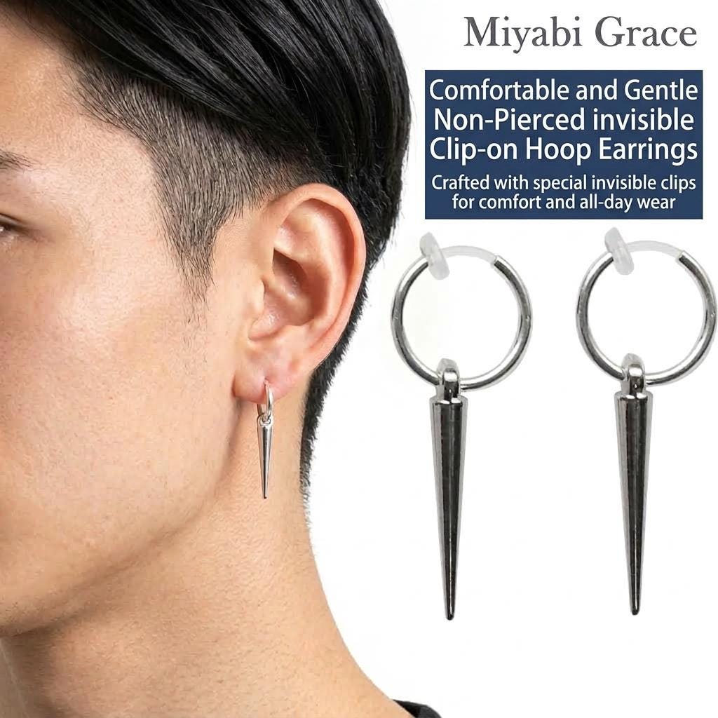 Comfortable Spike Clip on Earrings, Silver Clip on Hoop Earrings
