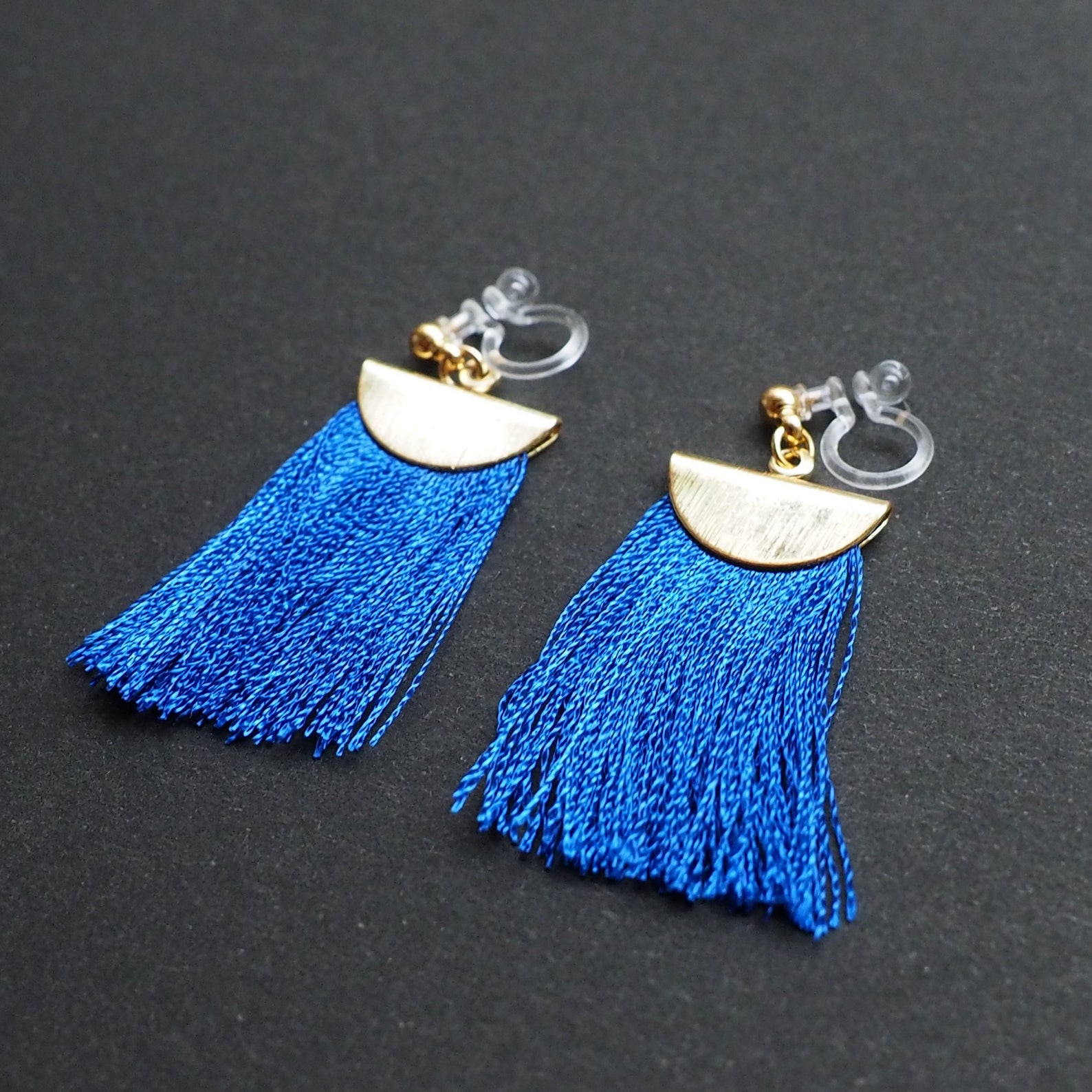 Royal blue tassel clip on earrings dangle invisible clip on Etsy