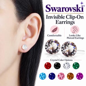 Pendientes invisibles de clip, pendientes de botón con clip de cristal Swarovski, pendientes de diamantes de imitación sin perforación