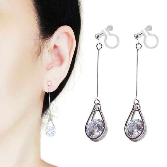 Bridal Vintage Teardrop Clip on Earrings Non Pierced Long Dangle for Girls Women Green Crystal Bridal Vintage Teardrop Clip on Earrings Non Pierced Long Dangle for Girls Women Green Crystal