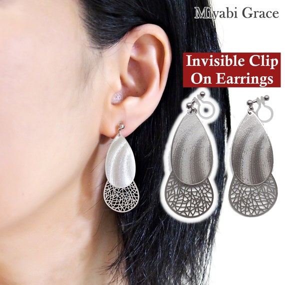 Silver Clip on Earrings Invisible Clip on Earrings Dangle