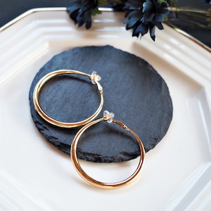 Gold Clip On Hoop Earrings, Chunky 49mm Hoop Clip On Earrings, Invisible Thick Gold Non Pierced  Large Clip On Hoop Earrings
